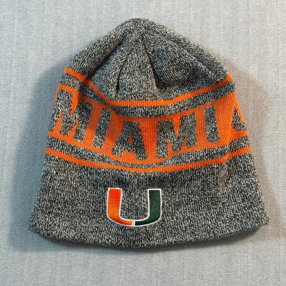 Captivating Beanie Unisex OS Grey Miami Hurricanes Canes Knit Hat NCAA Sports